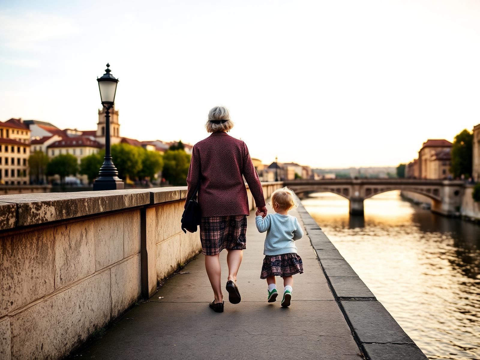 Friends walking together in a European city